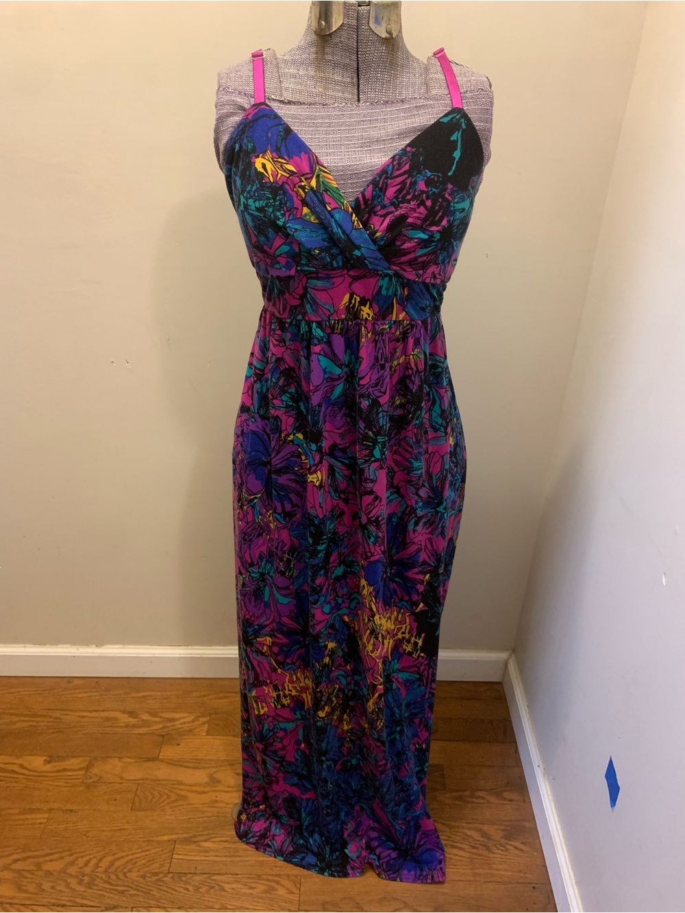 Allison Brittney Purple Floral Maxi Dress with Pink Straps